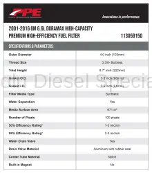 PPE - PPE High-Capacity Premium Efficiency Fuel Filter, Duramax 6.7L (2001-2016) - Image 5